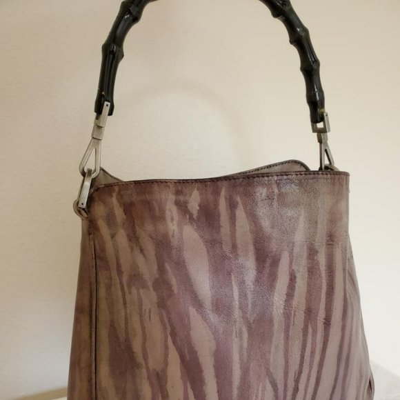 Gucci vintage bamboo painted Leather Purse Handbag Beige Brown black purple gray - Picture 11 of 13
